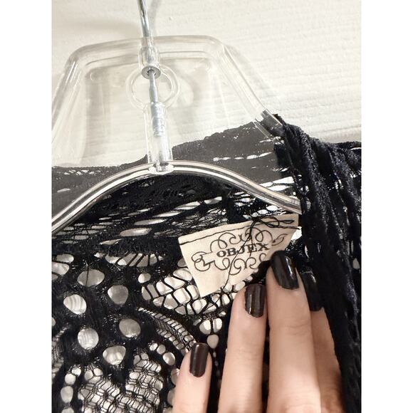 Black Lace Open Jacket Topper Sheer Long Sleeve - Size 2XL - Picture 2 of 5